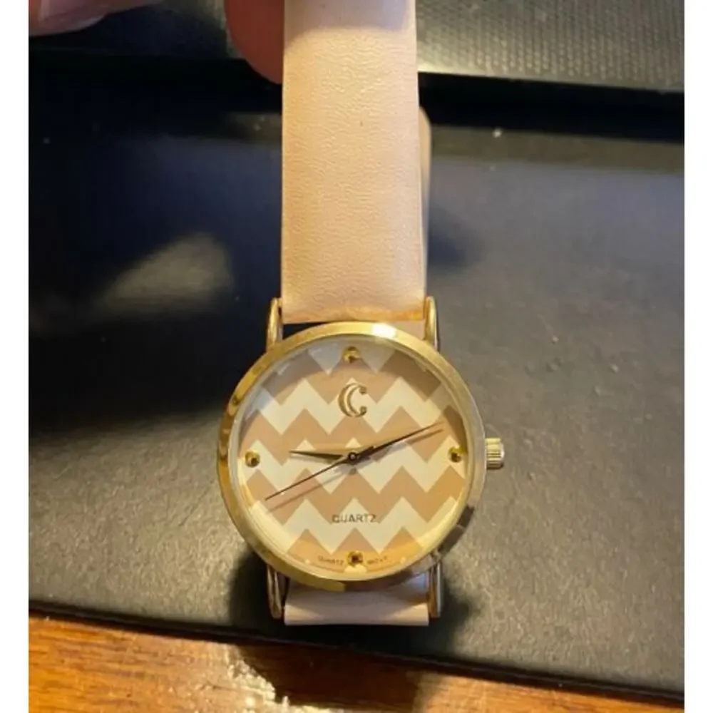 Women's Gold Tone Charming Charlie Watch, Tan with Striped Face